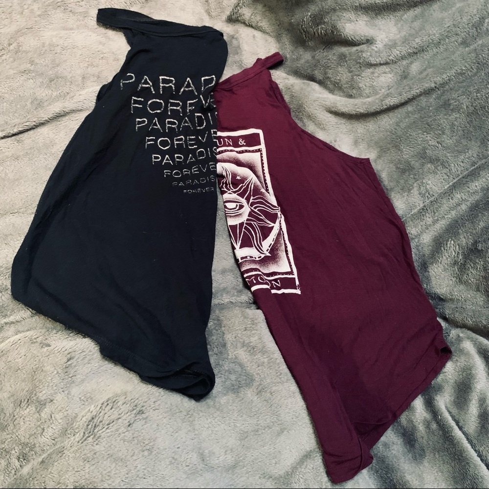 Two AEO Soft and Sexy High-Neck Tank Tops (Washed Black and Maroon)
